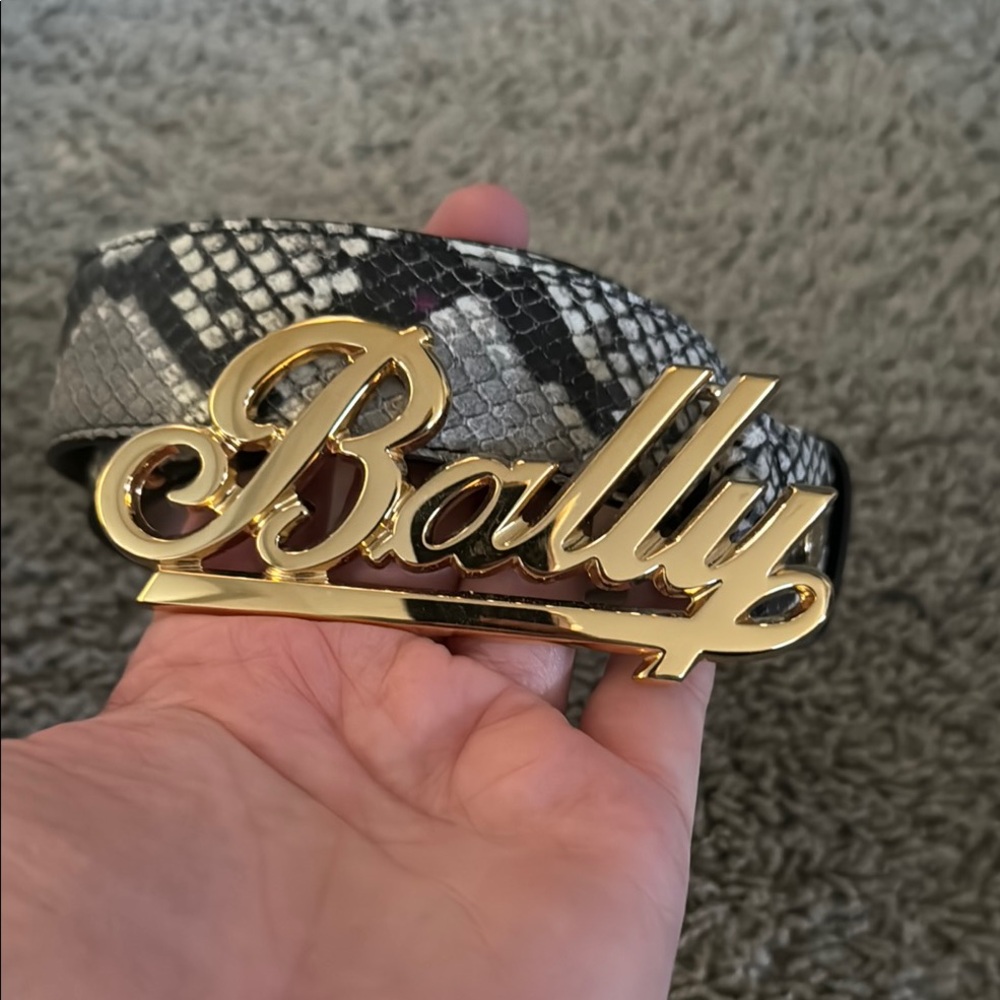 Bally Black and Gray Belt with Gold Buckle